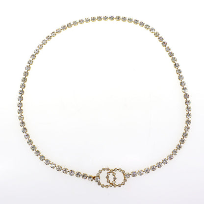 CHANEL CC Logos Rhinestone Belt Necklace Gold Plated 96P #CK417