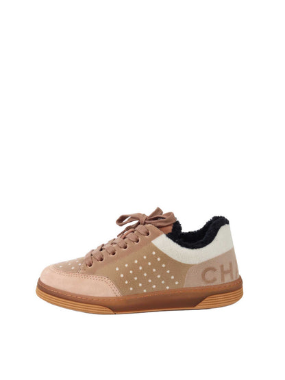 Chanel Pink/Neutral Velvet, Suede, Wool Sneakers Size 37.