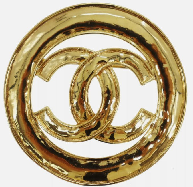 CHANEL CC Logos Circle  Pin Brooch Gold Plated 94P France Vintage #CD699 S