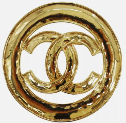 CHANEL CC Logos Circle  Pin Brooch Gold Plated 94P France Vintage #CD699 S