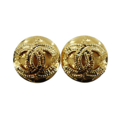 CHANEL CC Logos Circle Earrings 94P Clip-On Gold #AG193