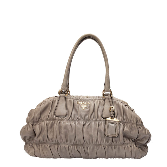 Prada Grey Nappa Gaufre Leather Top Handle Bag