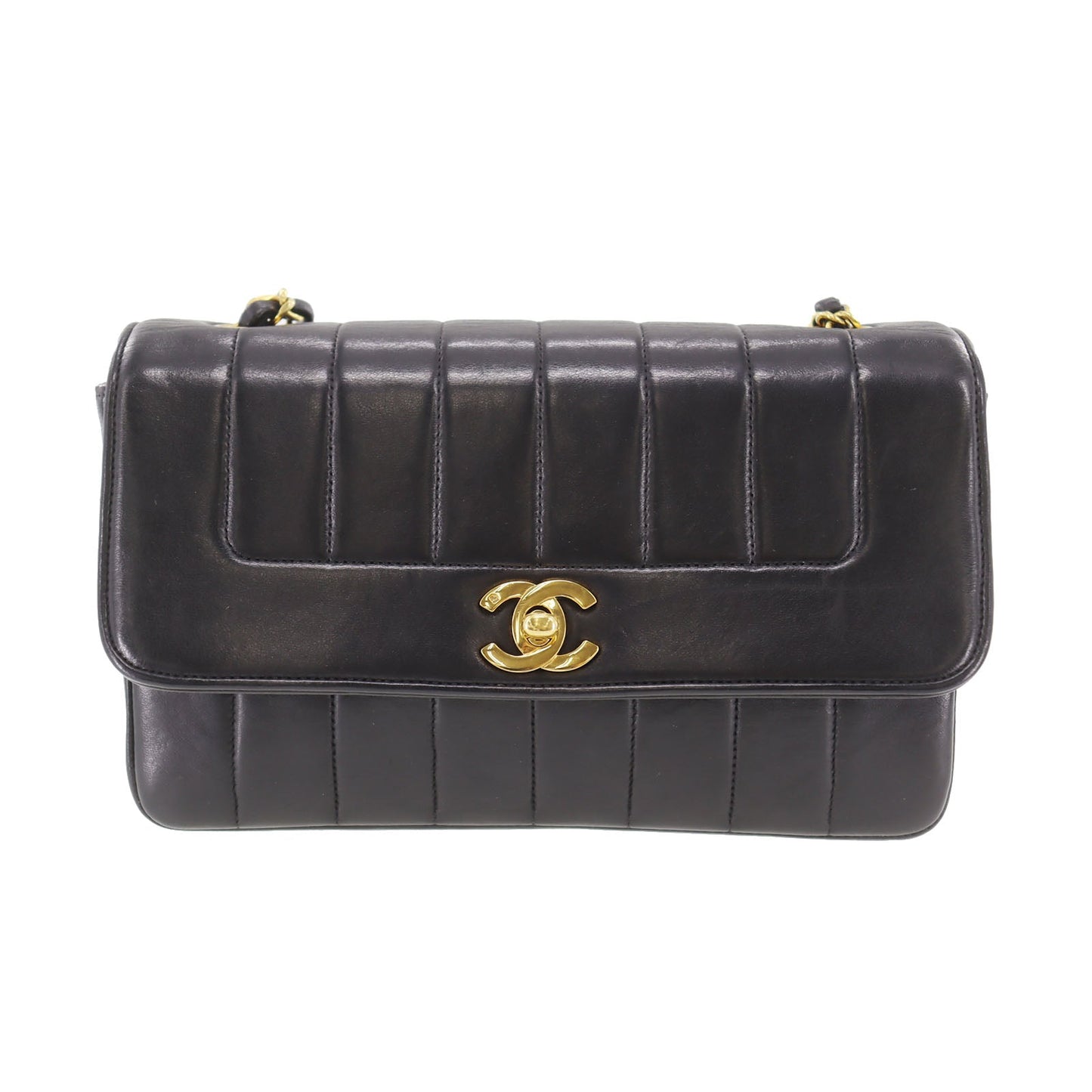 CHANEL Mademoiselle  Shoulder Bag Black Leather Vintage #CX535