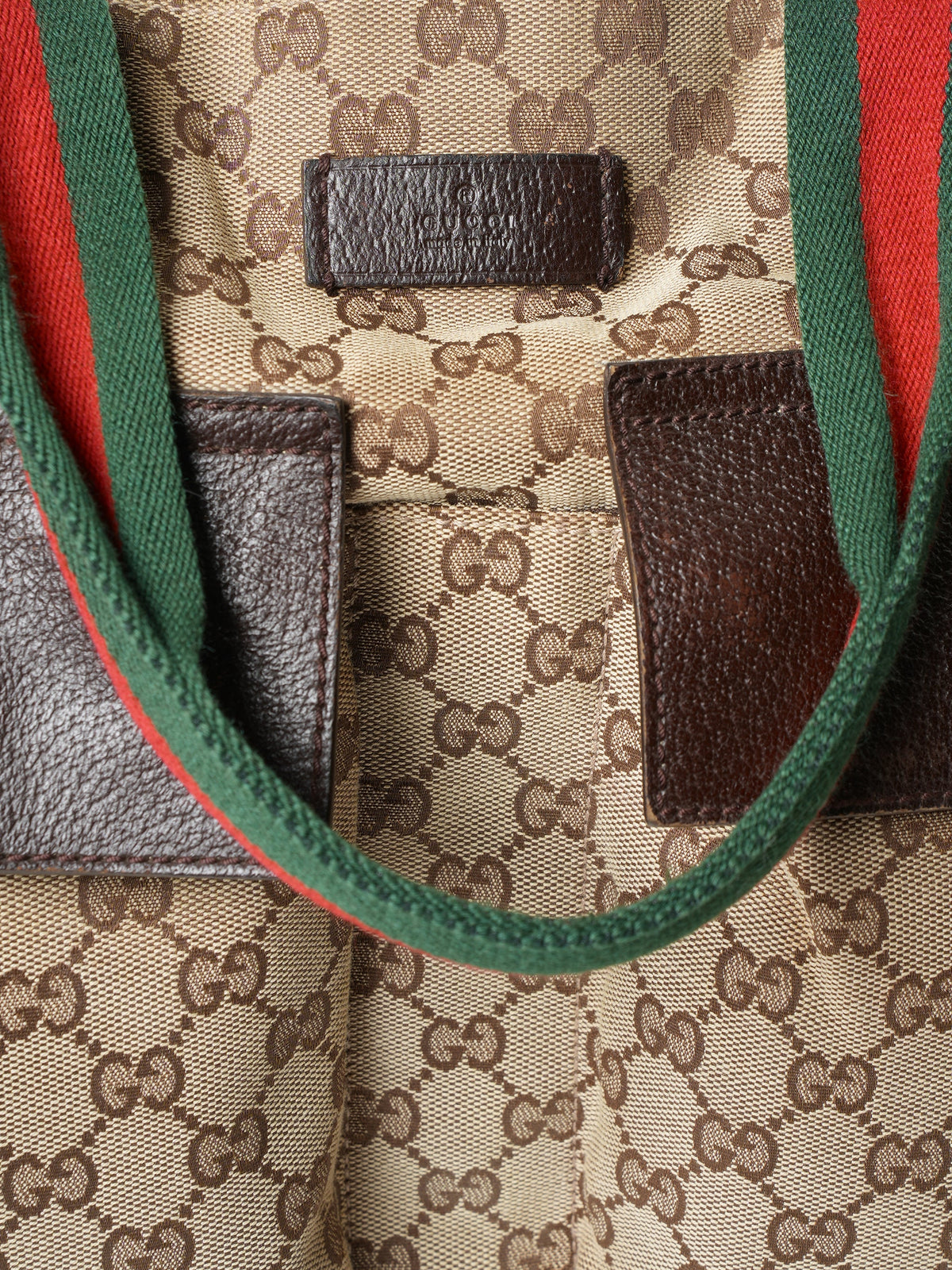 Gucci Beige GG Canvas Double Pocket Web Handle Tote