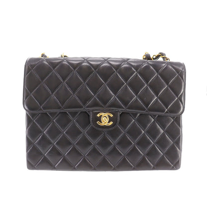 CHANEL Matelasse  Shoulder Bag Black Lambskin Leather #CX813