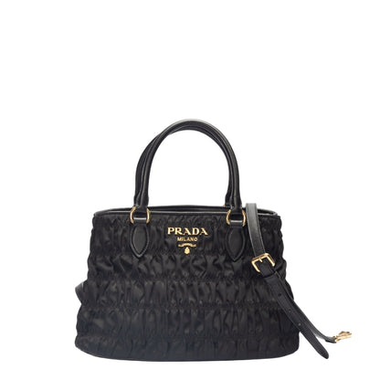 Prada Black Gaufre Tessuto Nylon Convertible Satchel