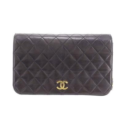 CHANEL Matelasse  Shoulder Bag Black Lambskin Leather #DA912