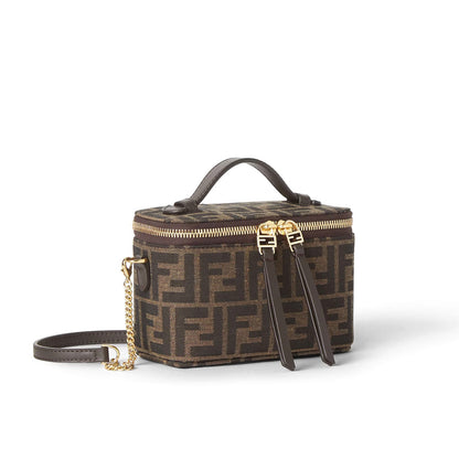 Fendi Vanity Tobacco Brown Ff Jacquard Fabric Mini-Bag