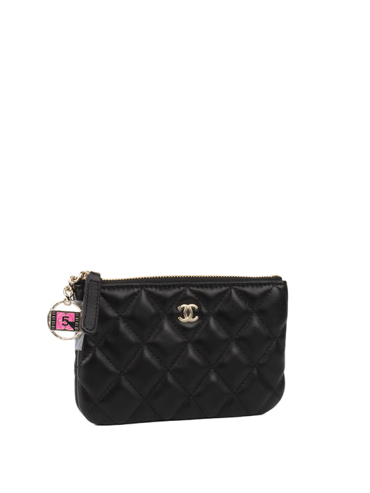 Chanel Black Lambskin Zip Pouch.