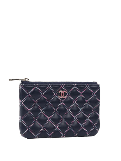 Chanel Navy Lambskin Zip Pouch.