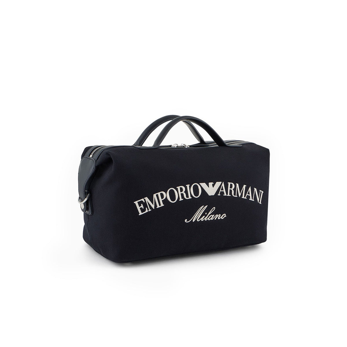 Canvas Boston Bag With Logo Embroidery And Shoulder Strap