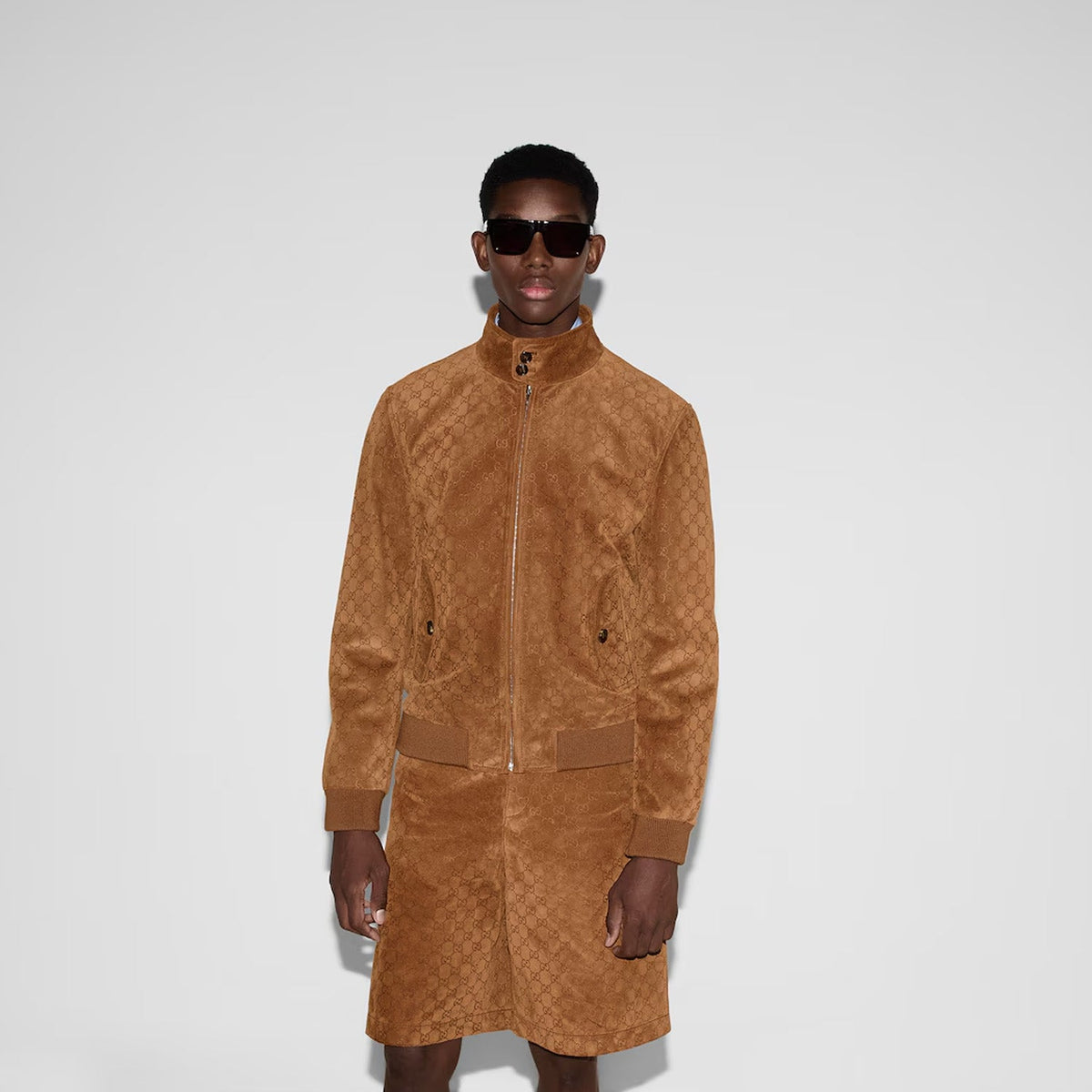 Gucci Embossed Gg Suede Bomber Jacket