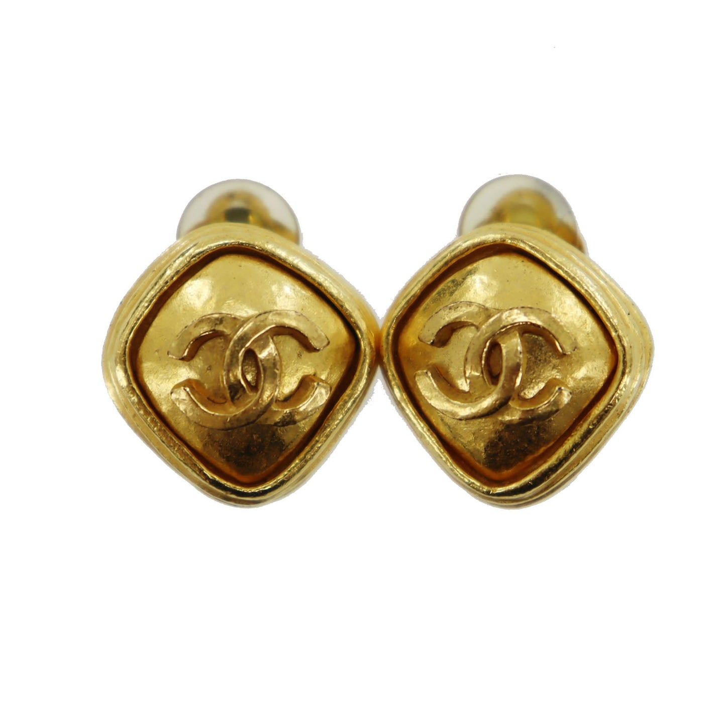 CHANEL CC Logos Rhombus Earrings 97A Gold Clip-On #AH135