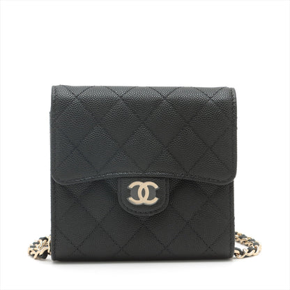 Chanel Matrasse Caviar S Chain Wallet Black Gold