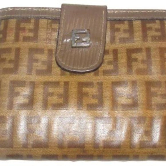 Fendi Dark Brown Small F Logo Print Coated Canvas