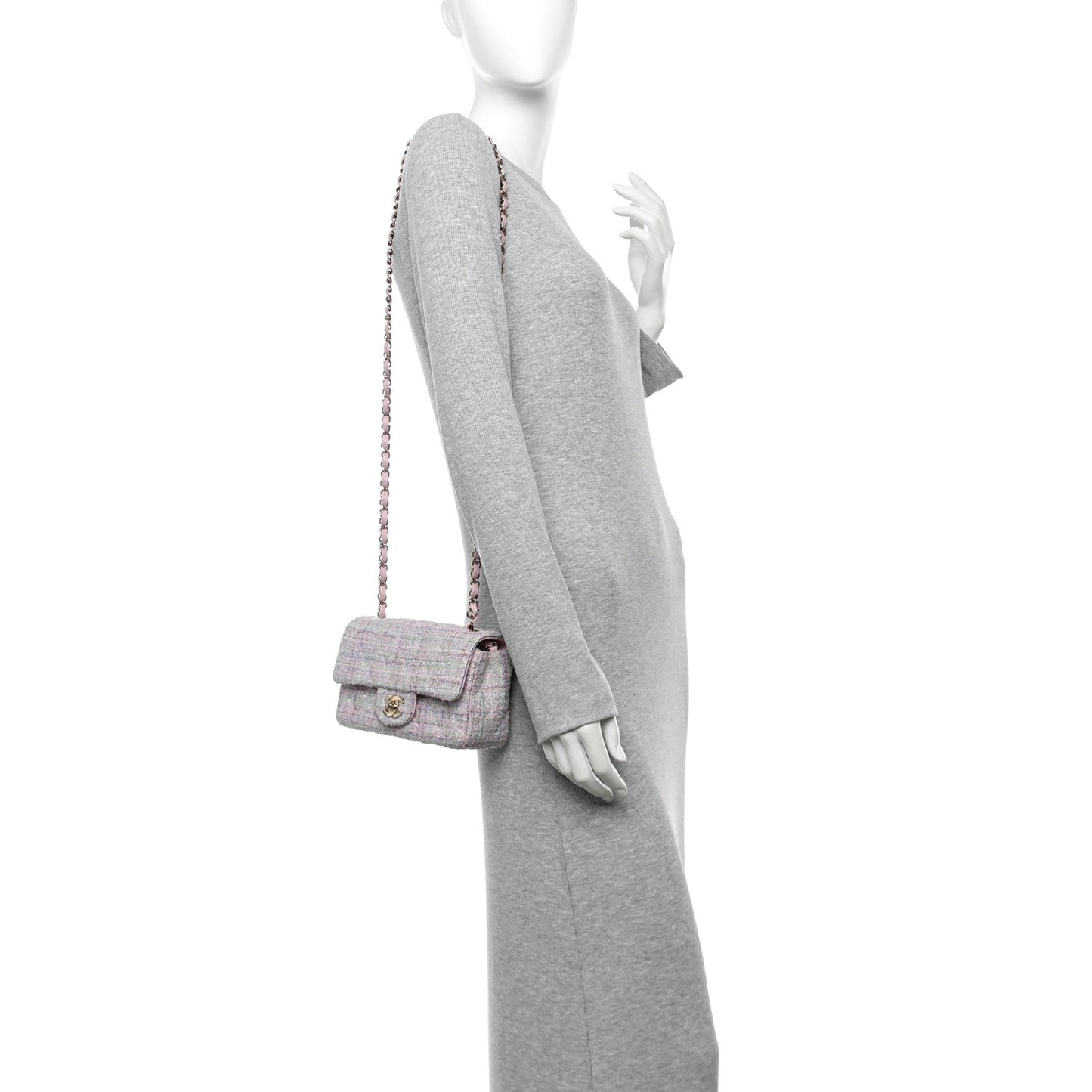 Tweed Quilted Mini Rectangular Flap Pink Multicolor
