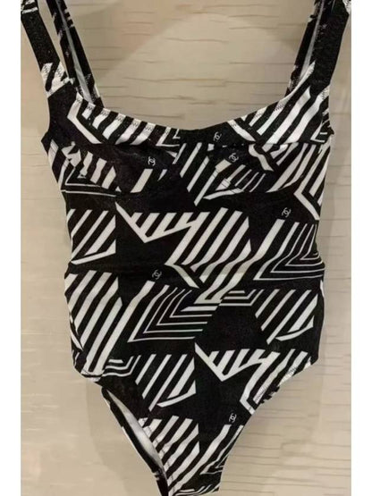 Coco Beach One Piece Swimsuit Black White Chanel