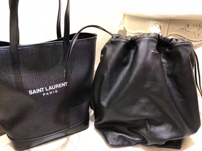 Yves Saint Laurent Teddy Medium Canvas Handle Bucket Tote Bag