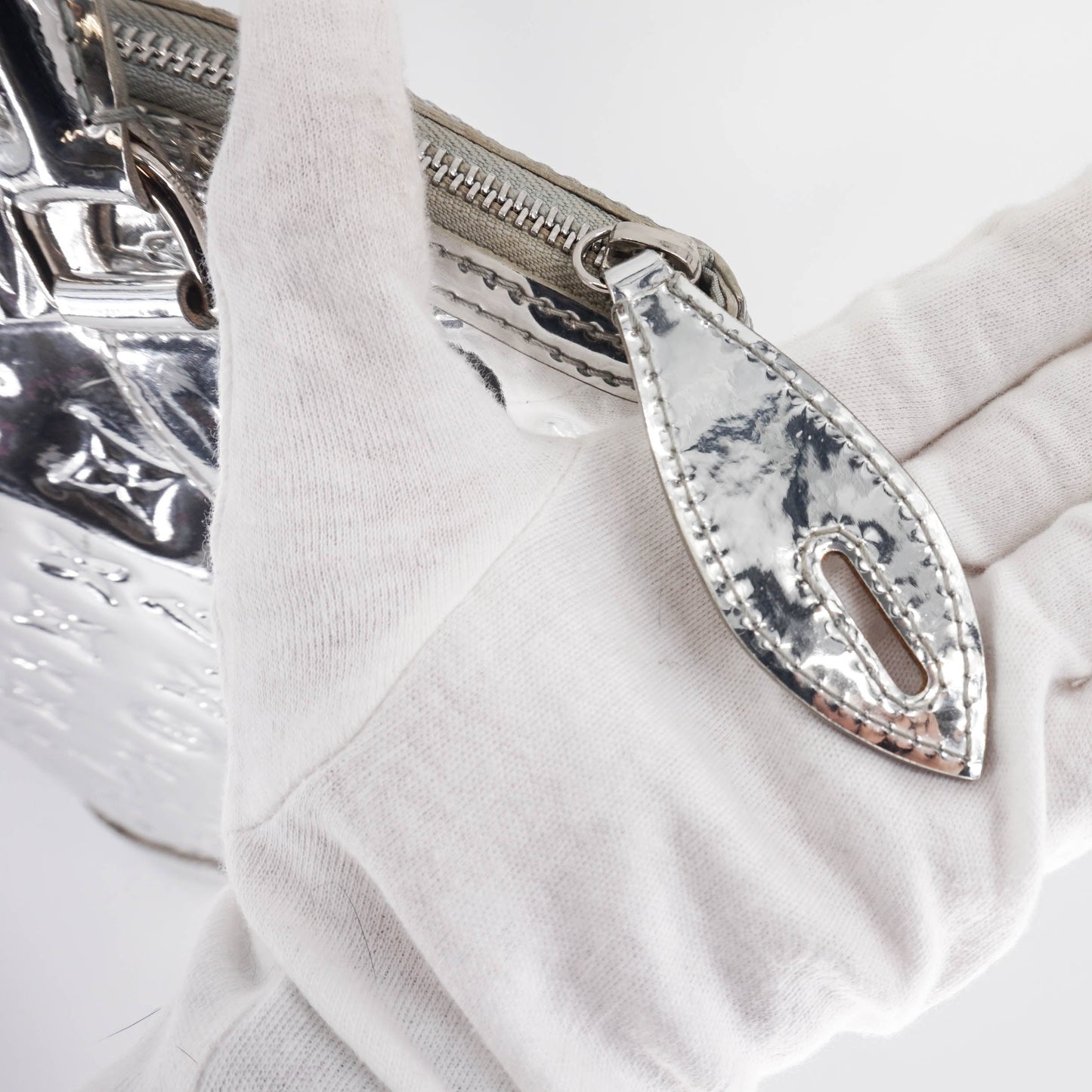 Louis-Vuitton Silver Monogram Miroir Lockit Handbag