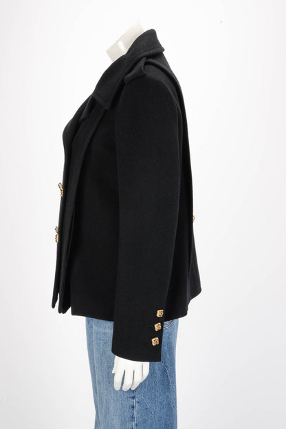 Chanel Black Wool Melton Gripoix Button Pea Coat FR 40