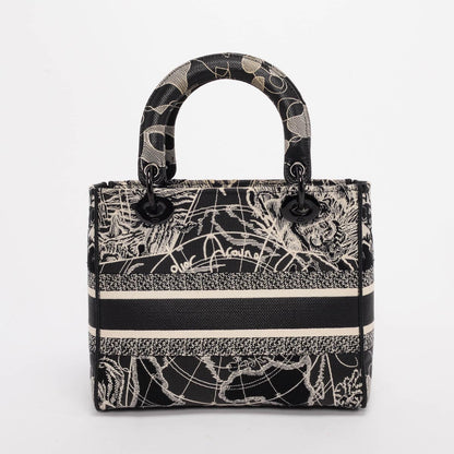 Dior Black & White Toile De Jouy Medium Lady D-Lite Bag