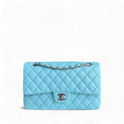 Chanel Classic Flap Medium - 25CM Quilted Lambskin Light Blue Silver Hardware Series 27