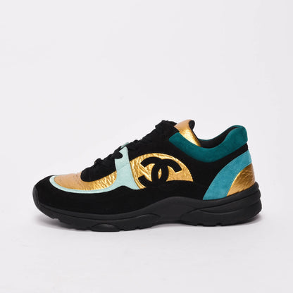 Chanel Gold Mixed Fibers CC Trainer Sneakers 40