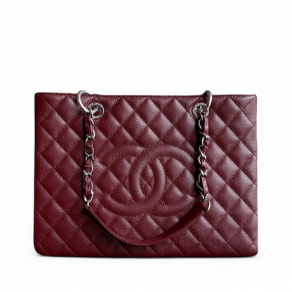 Chanel GST Grand Shopping Tote - Burgundy Caviar Quilted Silver Hardware Series 18