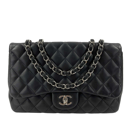 CHANEL - Jumbo Classic New CC Quilted Black Lambskin Shoulder Bag / Crossbody