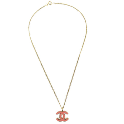 Chanel CC Chain Pendant Necklace Gold Pink 01A