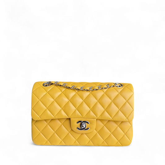 Chanel Classic Flap Small - 23CM Quilted Lambskin Yellow Silver Hardware Series 25