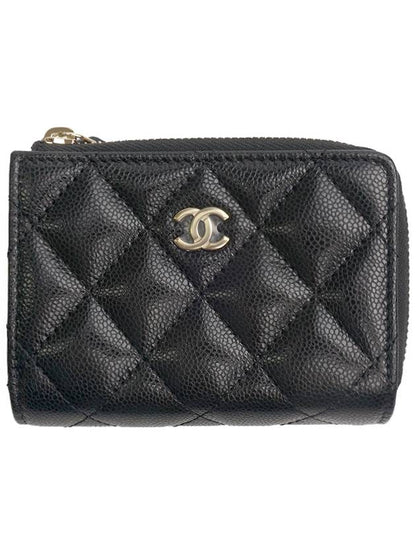Matelasse Classic Small Flap Zipper 3-Fold Bifold Wallet Black Chanel