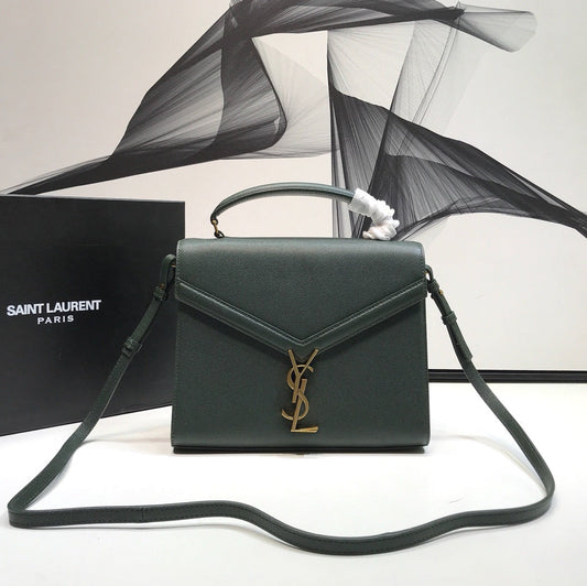 YSSL Cassandra Medium Top Handle Bag In Grain Dark Green For Women 9.6in/24.5cm YSL