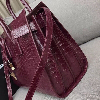 Yves Saint Laurent Sac De Jour Small In Embossed Crocodile Burgundy
