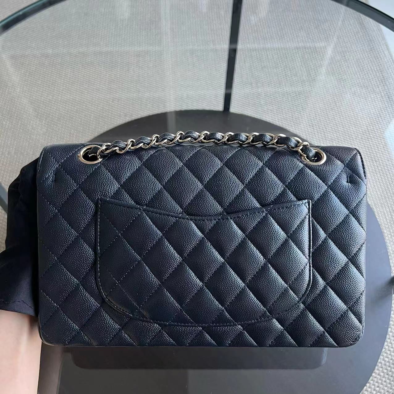 *Un, Full Set Receipt* Caviar Double Flap Quilted Grained Calfskin Dark Blue Golden Hardware Series 28