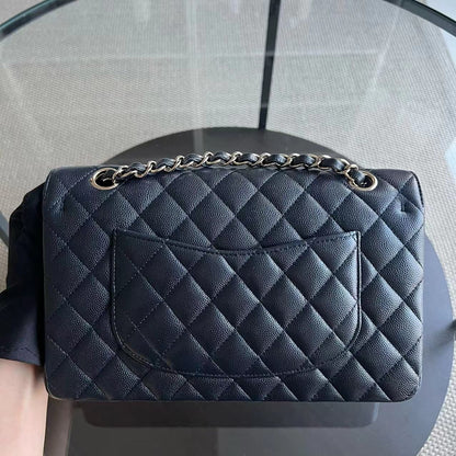 *Un, Full Set Receipt* Caviar Double Flap Quilted Grained Calfskin Dark Blue Golden Hardware Series 28