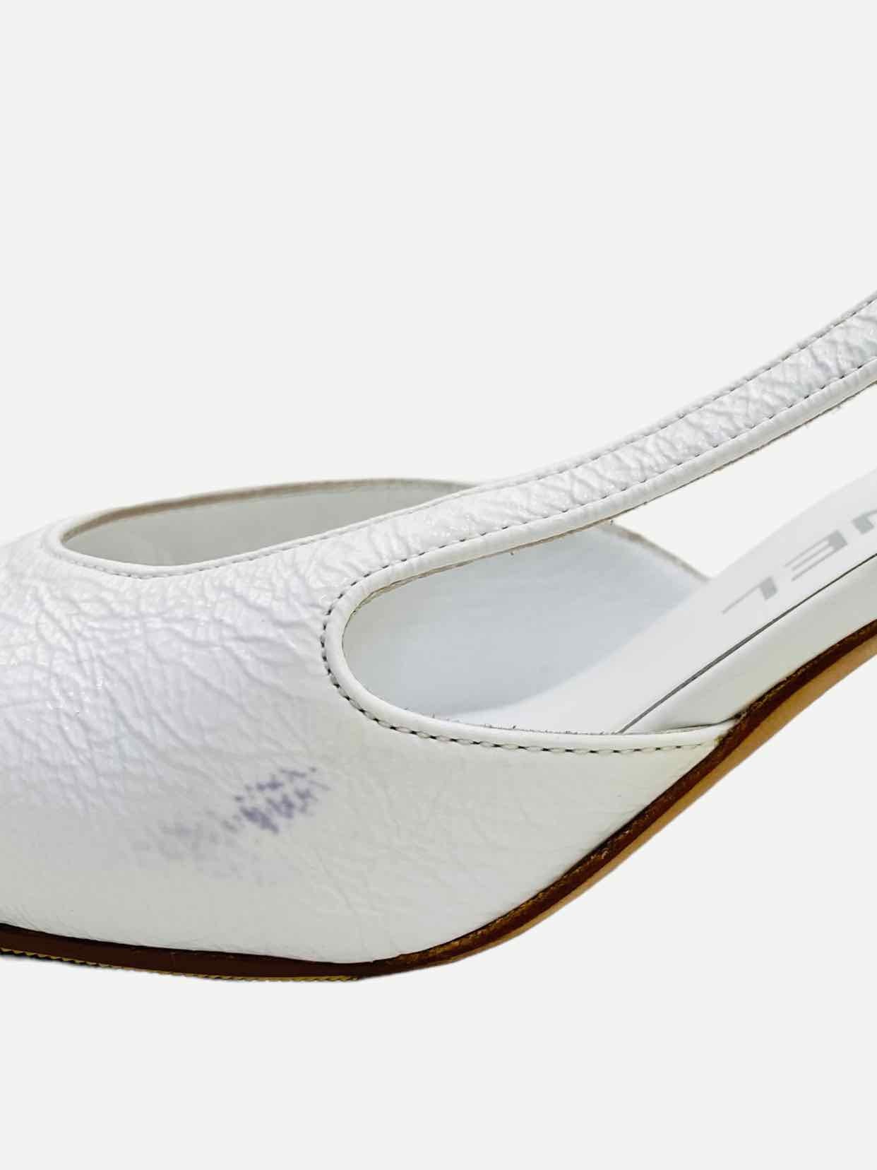 CHANEL White Cap Toe Slingbacks