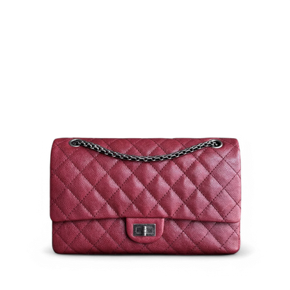 Chanel 2.55 Reissue 226 Medium - Caviar 28CM Quilted Dark Red Burgundy Ruthenium Silver Hardware Series 14