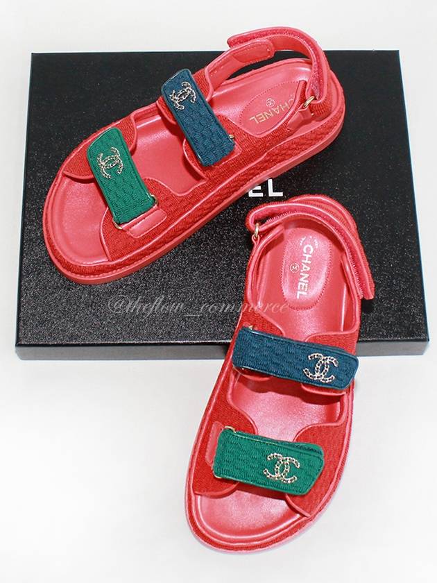 CC Logo Velcro Sandals Red Chanel