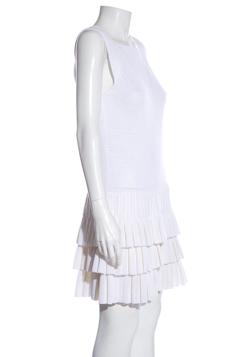 Chanel White Pleated Knit Dress SZ 38