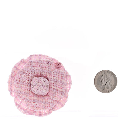 Tweed Camellia Brooch Pink White