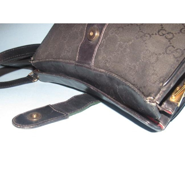 Gucci Guccissima Print Black Crossbody Shoulder Bag Leather Coated Canvas Top Flap Snap
