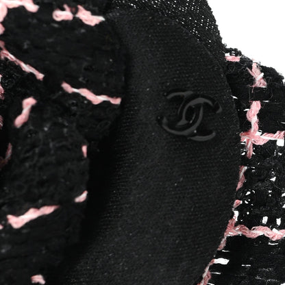 Tweed Camellia Pin Brooch Black Pink