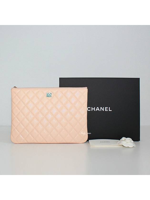 Classic Gold Logo Medium Caviar Clutch Bag Beige Chanel