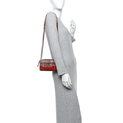 Tweed Calfskin Small Gabrielle Clutch With Chain Red