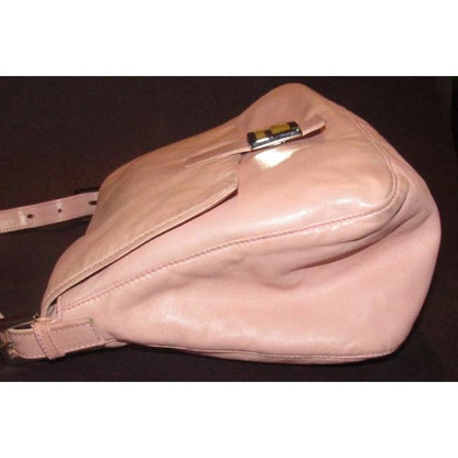 Fendi Mamma Pink Lambskin Baguette w Yellow Enamel FF Clasp