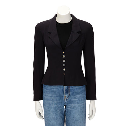 Chanel Navy Wool Crepe Panelled Jacket FR 38