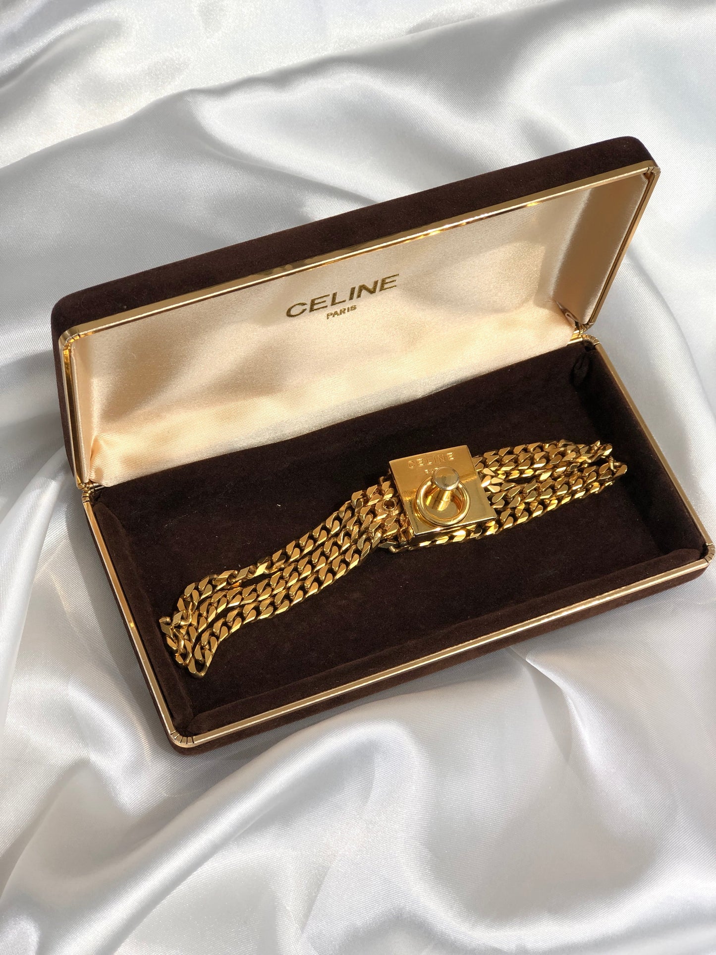 CELINE Gancini Chain Bracelet Gold Vintage fz5t3e