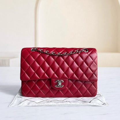Chanel Classic Flap Medium - Caviar 25CM Quilted Grained Calfskin Red Silver Hardware Series 16