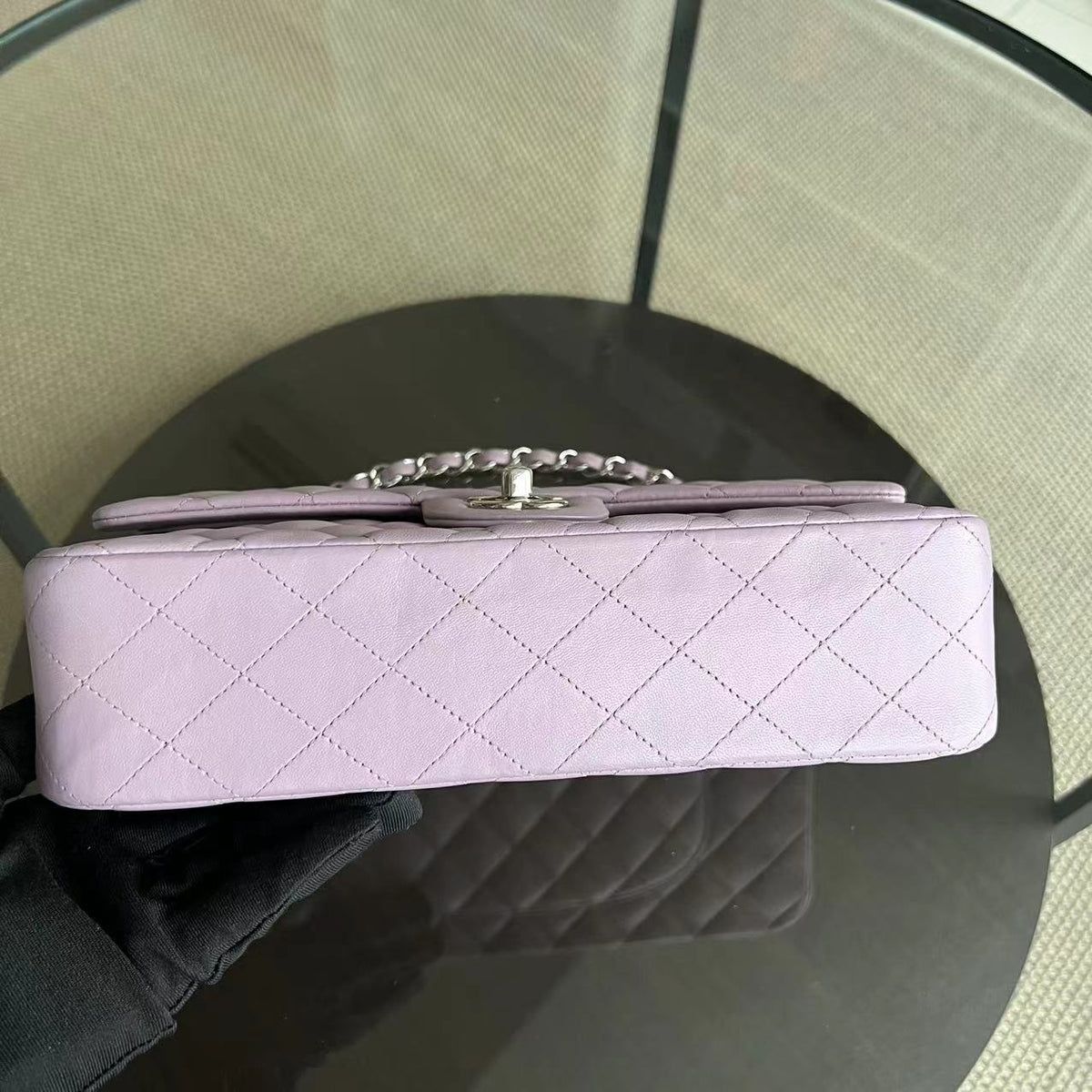 Double Flap Quilted Lambskin Violet Silver Hardware Series 17
